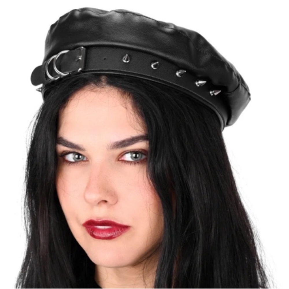 FoxBlood Axel Studded PU Beret Hat